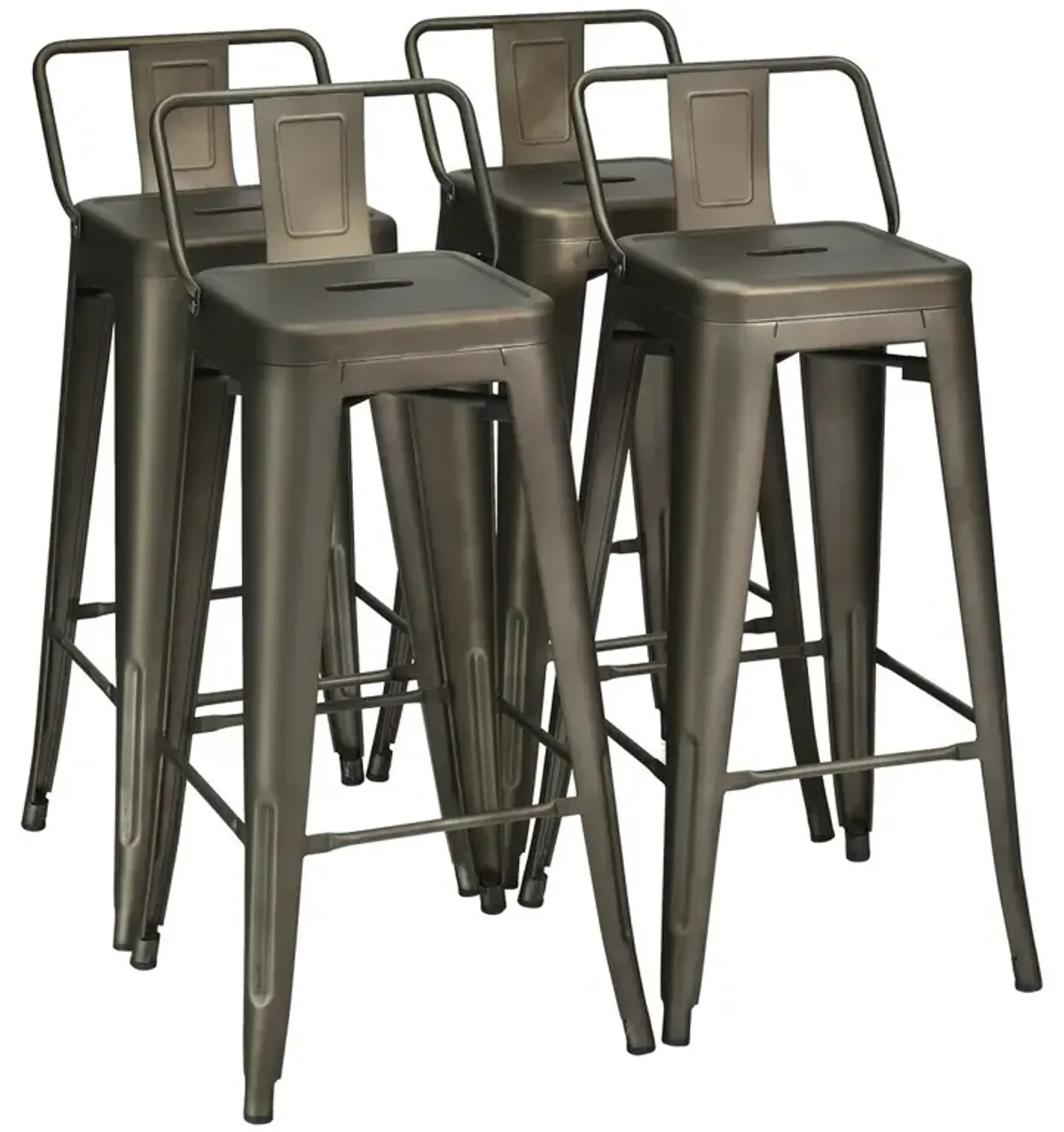 30 Inch Set of 4 Metal Counter Height Barstools with Low Back and Rubber Feet