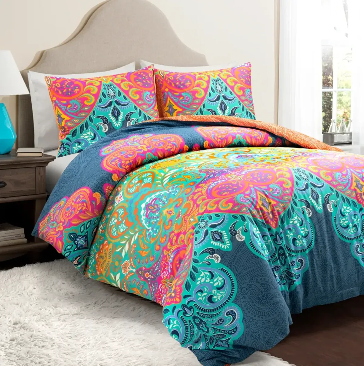 Boho Chic Reversible Cotton Duvet Cover  3Pc Set