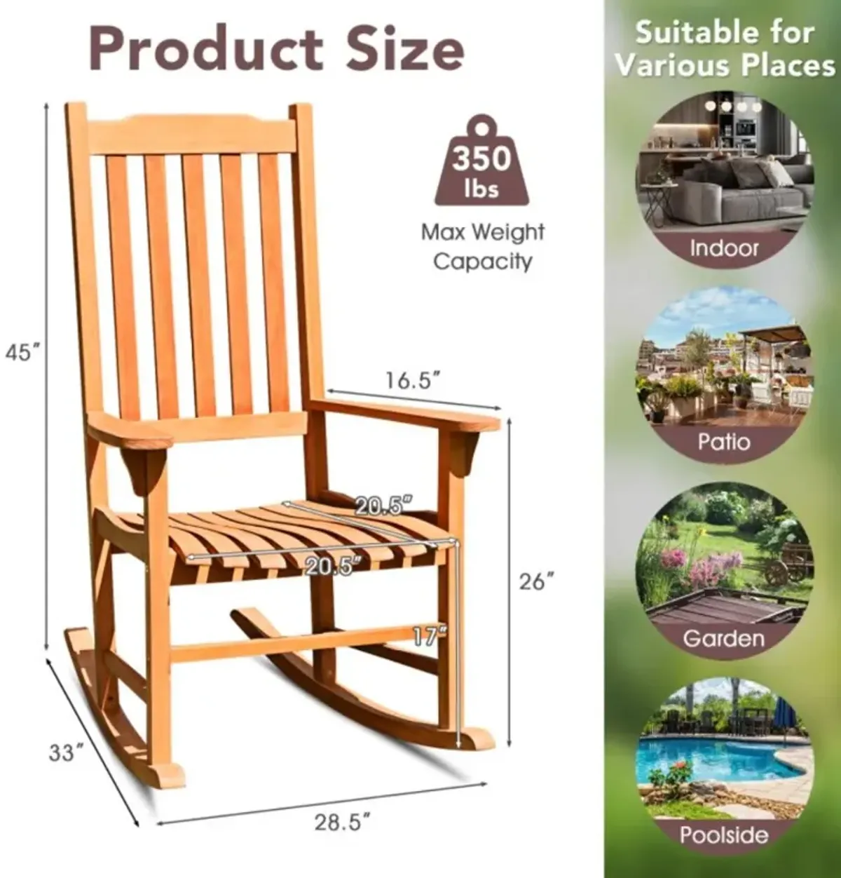 Hivvago Outdoor Rocking Chair Single Rocker for Patio Deck