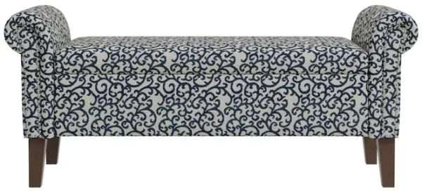 HL Home Furnishings Rolled Arm Storage Ottoman in Black Curly Vine