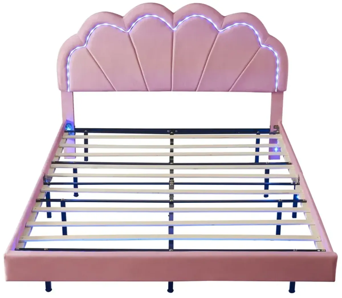 LED Platform Bed with Upholstered Headboard