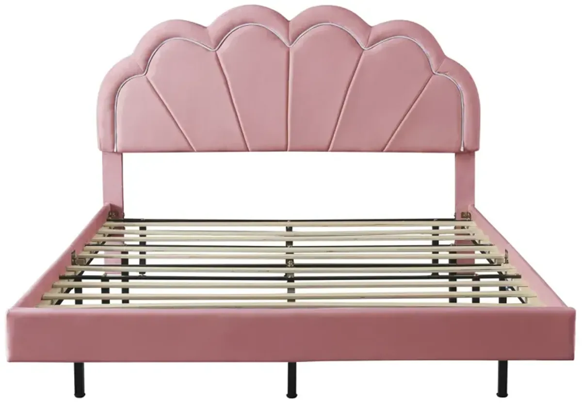 LED Platform Bed with Upholstered Headboard