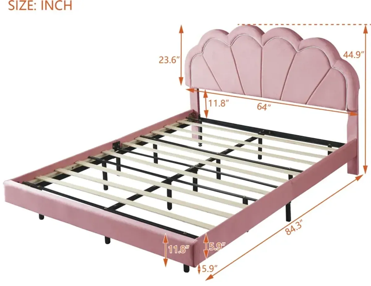 LED Platform Bed with Upholstered Headboard