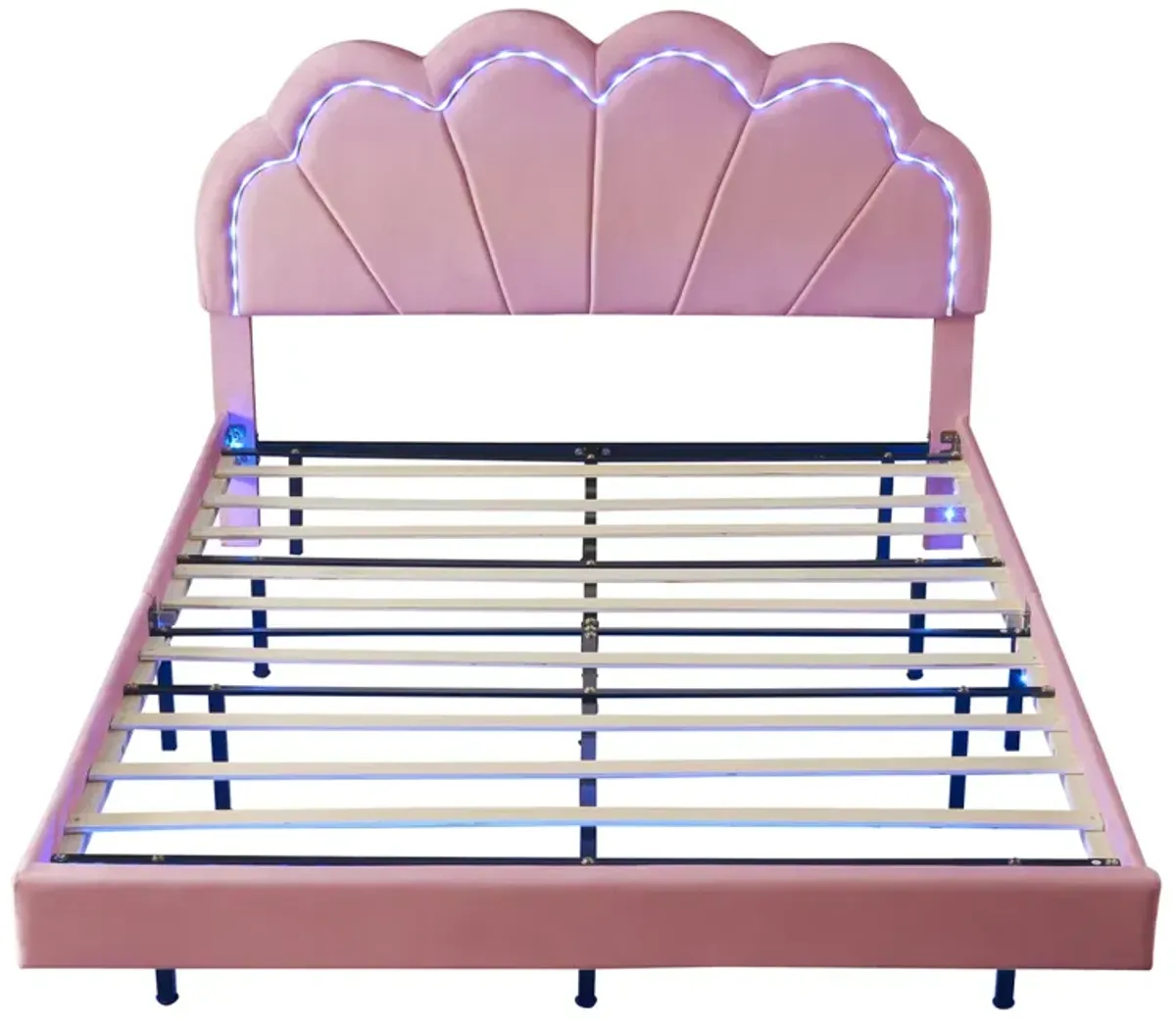 LED Platform Bed with Upholstered Headboard