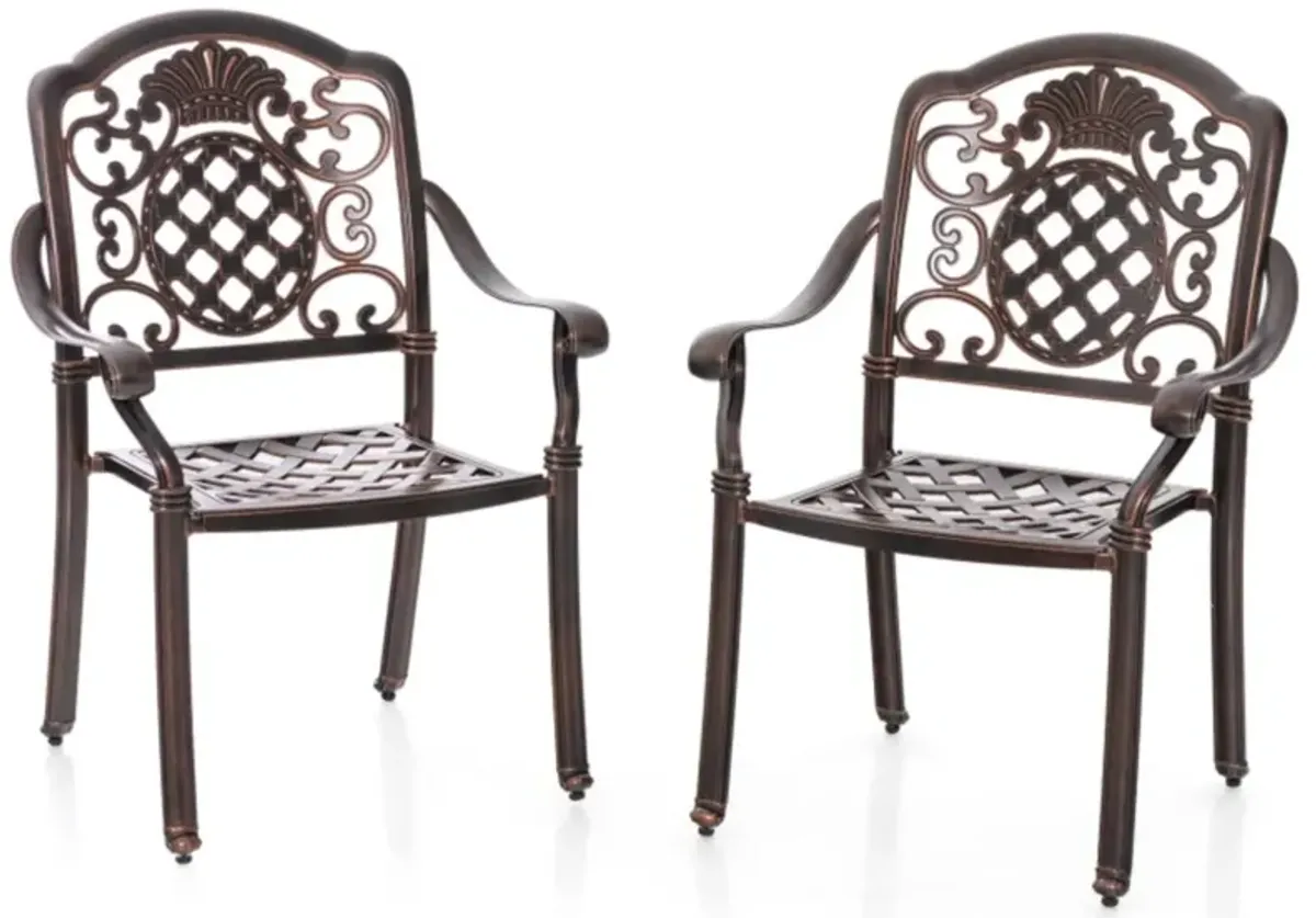 Hivvago Patio Cast Aluminum Dining Chairs Set of 2 Metal Armchairs Stackable