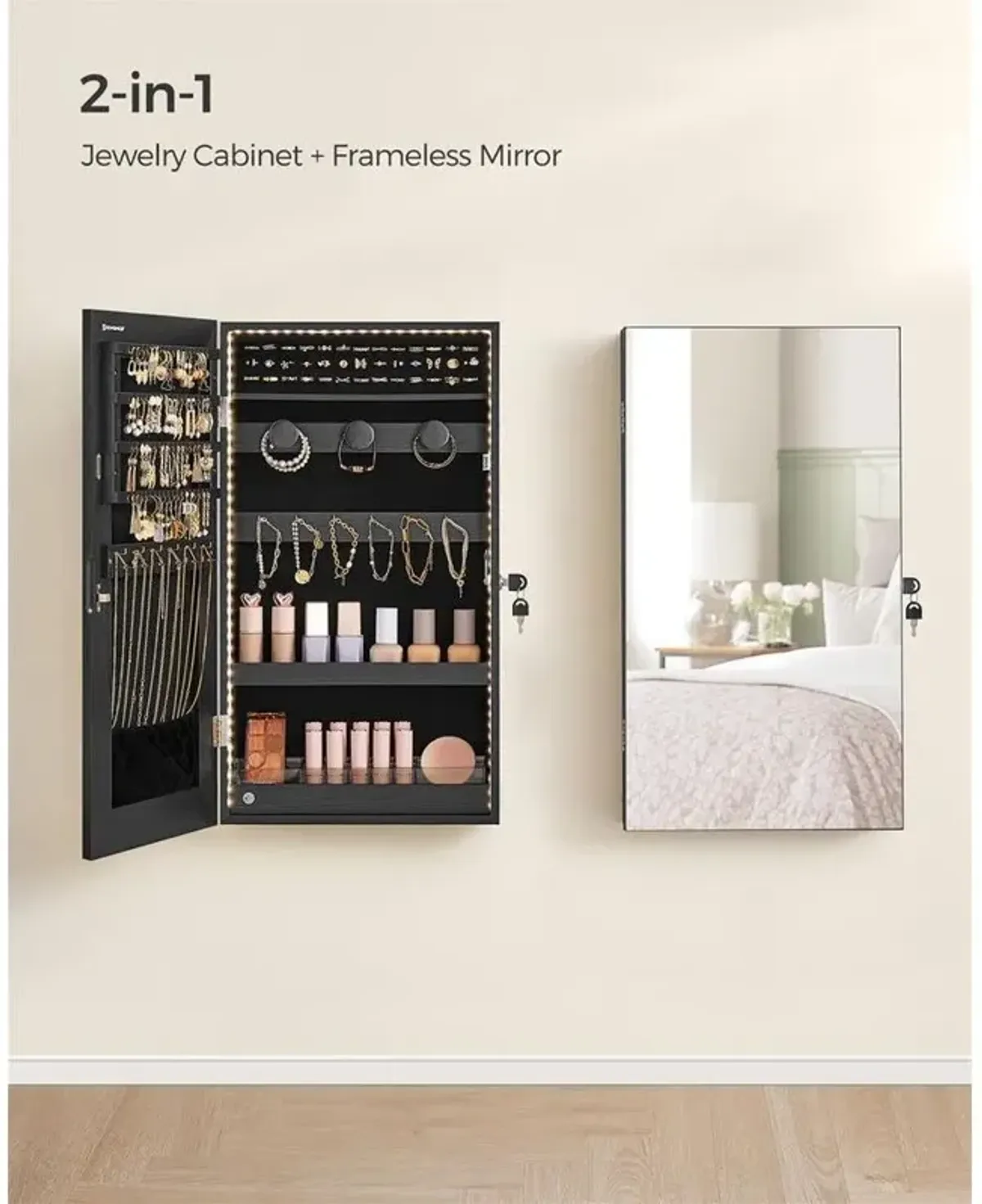 Door Mounted Jewelry Armoire with Full-Length Mirror and Organized Storage