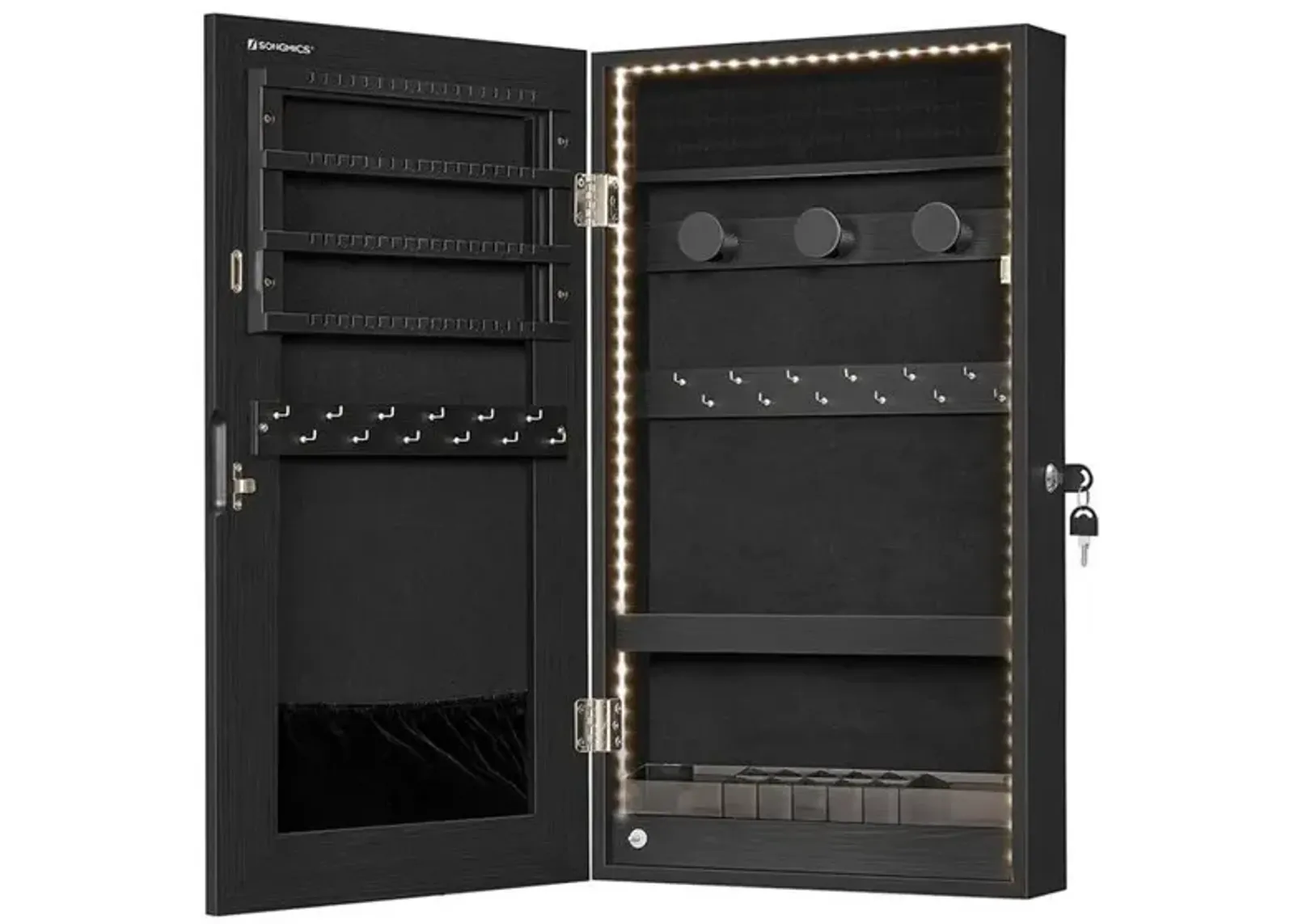 Door Mounted Jewelry Armoire with Full-Length Mirror and Organized Storage