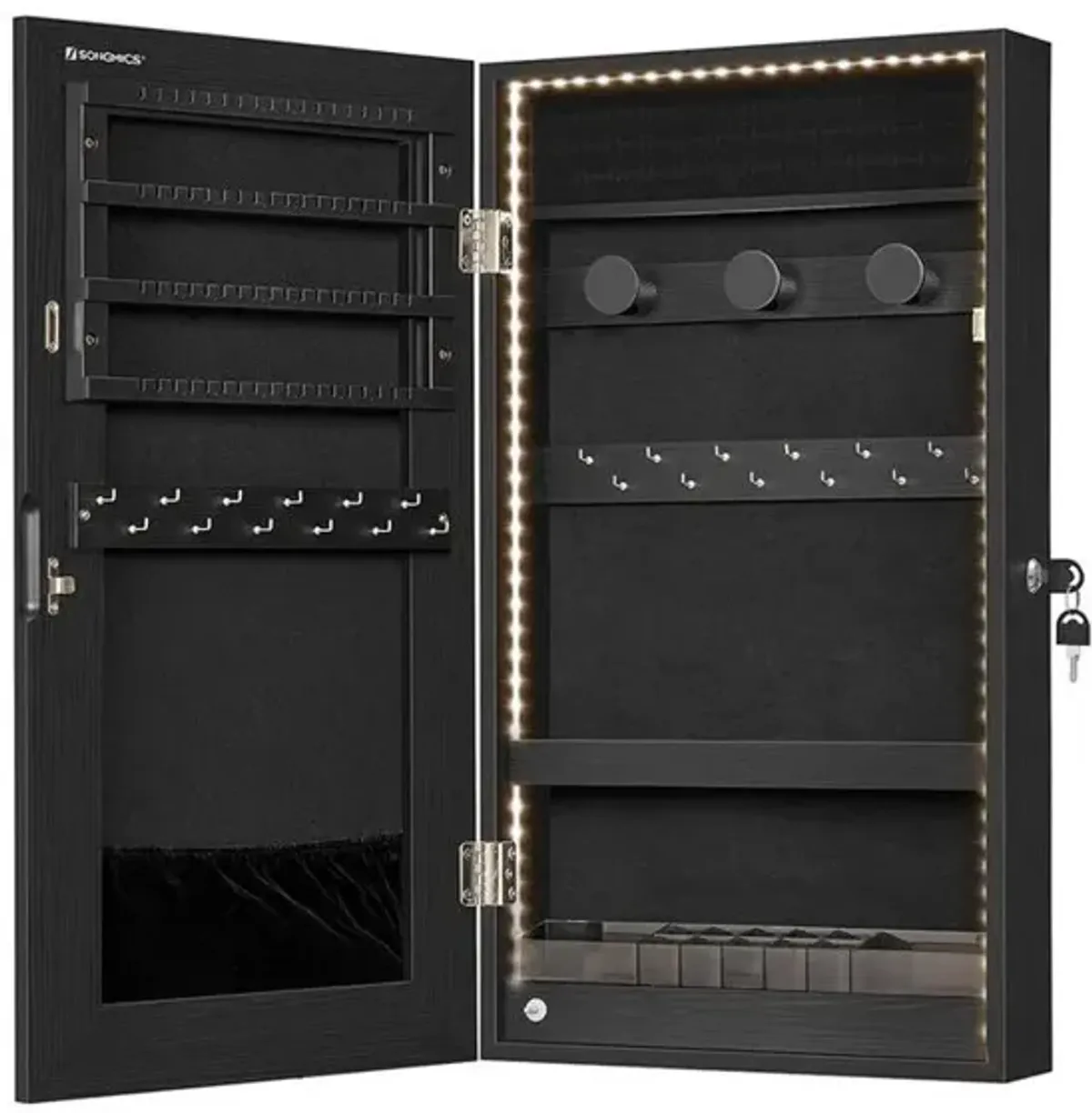 Door Mounted Jewelry Armoire with Full-Length Mirror and Organized Storage