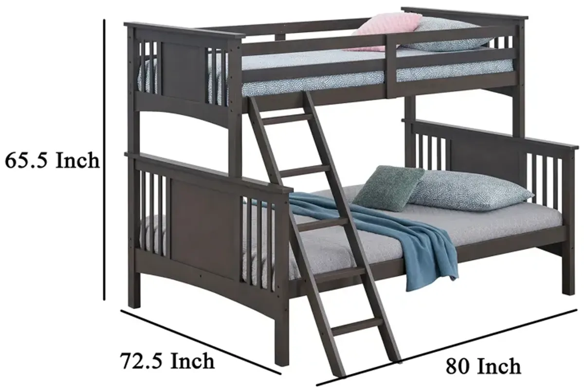 Ricky Twin Over Full Bunk Bed, Angled Ladder, Stain Gray Solid Hardwood