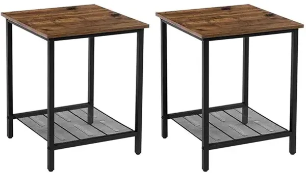 Hivvago Chestnut Brown Nightstands Set with Steel Frame