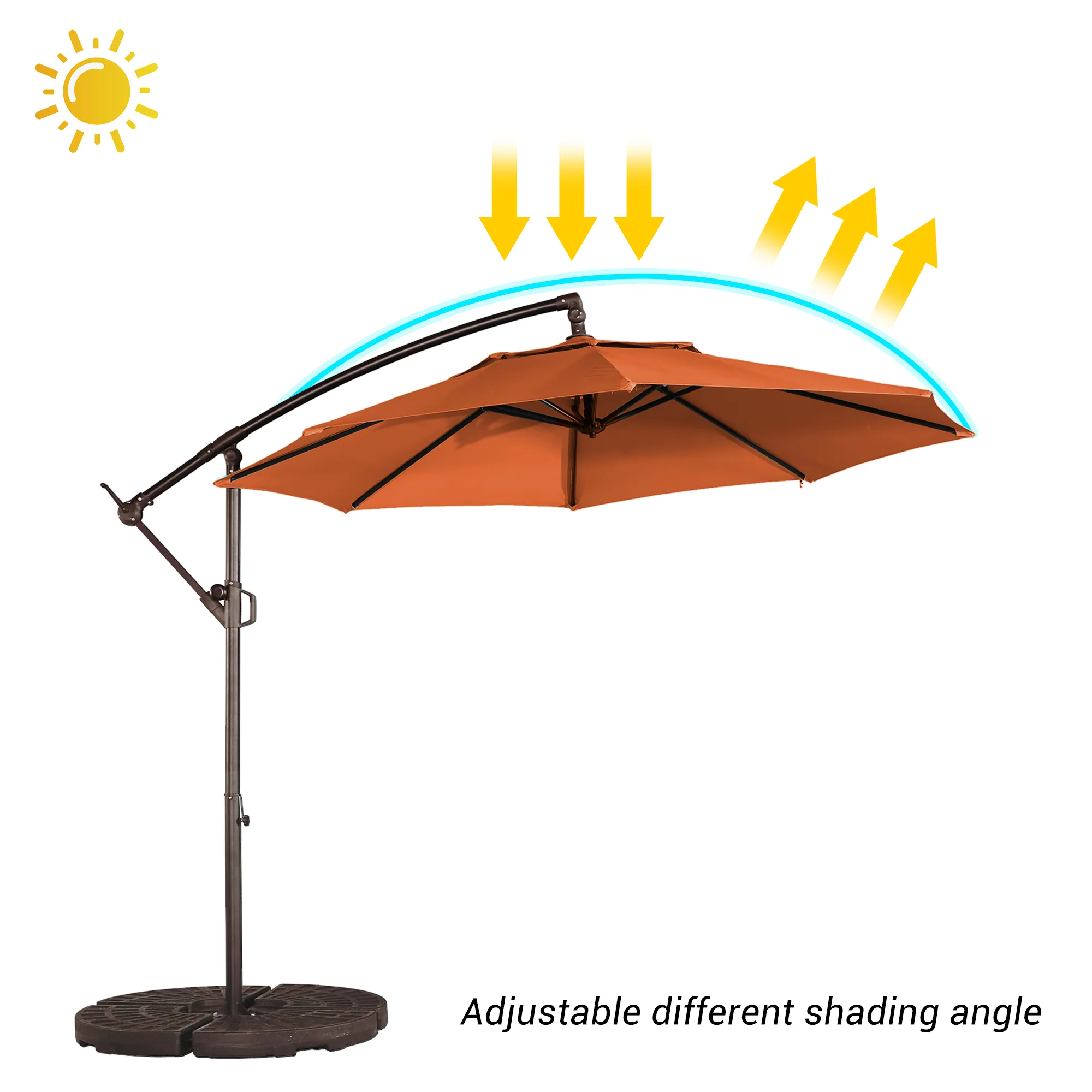 Mondawe 10 Ft Cantilever Patio Offset Umbrella Upgrade Crank Hanging Canopy Umbrella With LED Lamp Bead