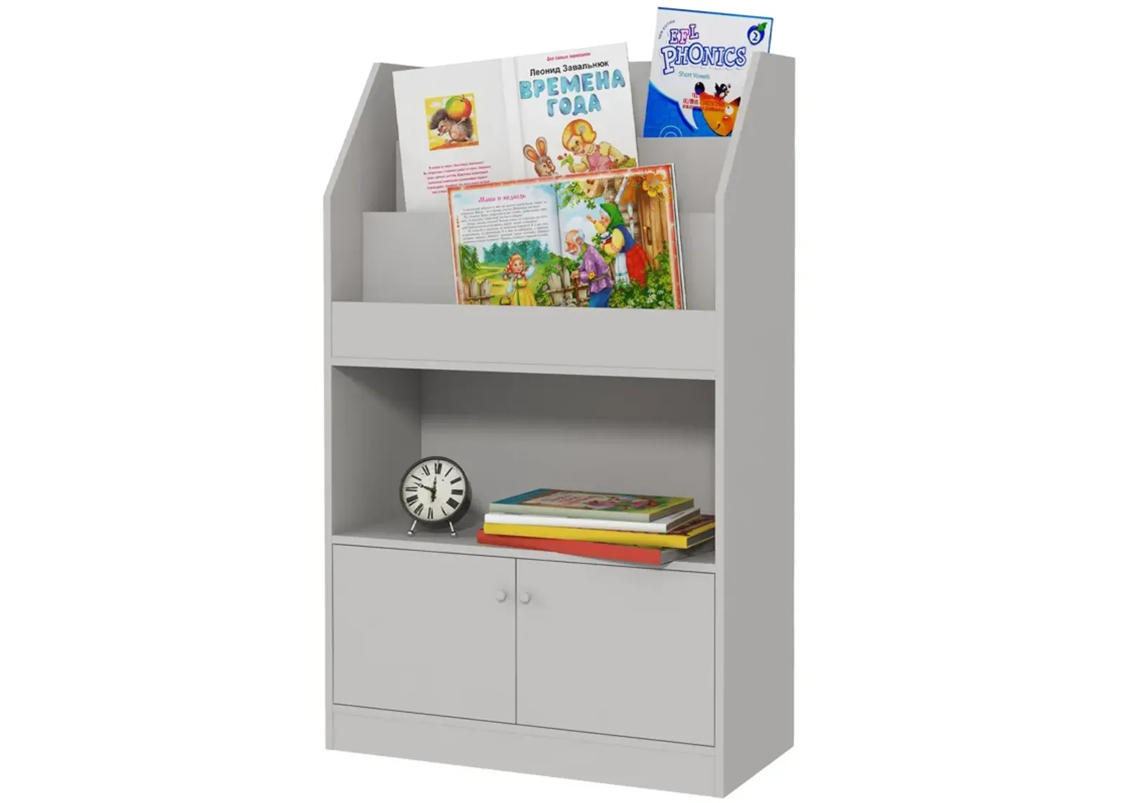 Gray Kids' Storage Cabinet: Bookshelf, Multi-Use for Playroom