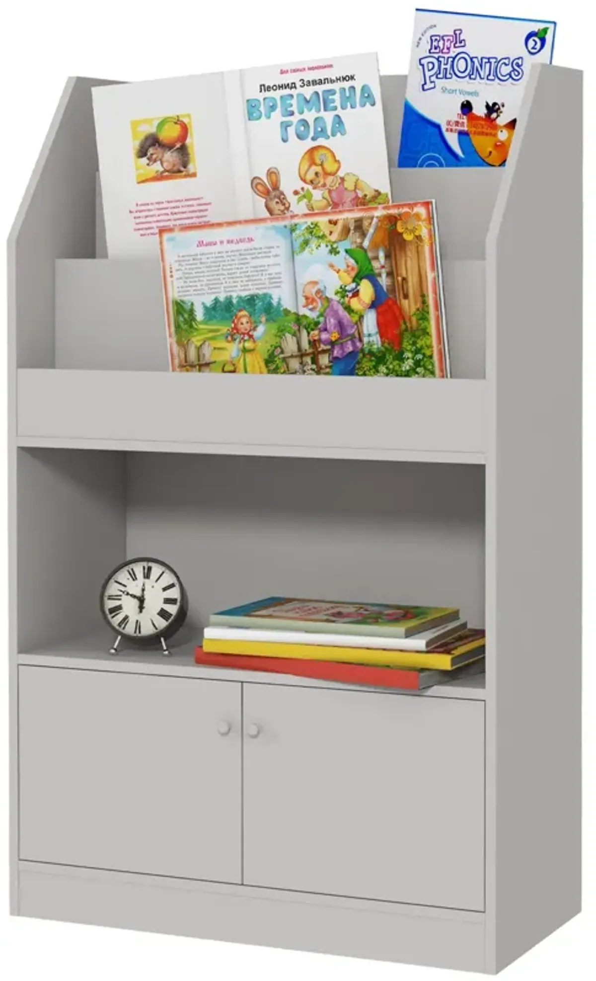 Gray Kids' Storage Cabinet: Bookshelf, Multi-Use for Playroom