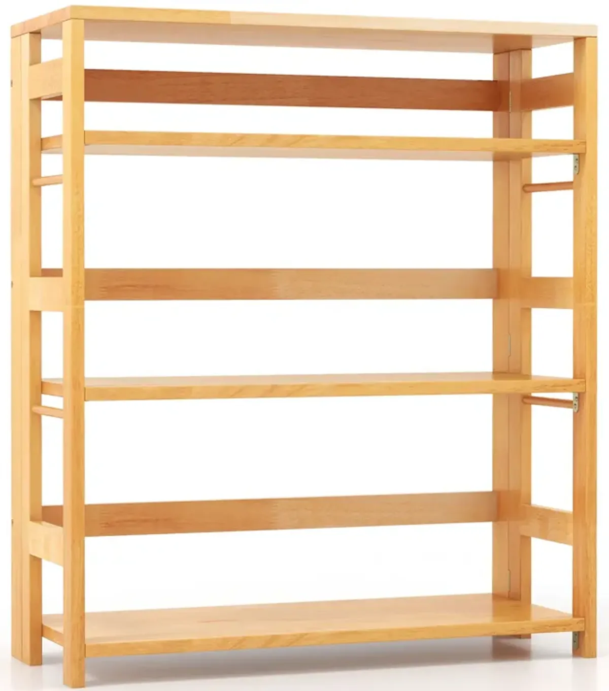 4-Tier Bookshelf Rubber Wood Bookcase with Side Fences for Living Room