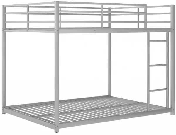 Whisen Full over Full Metal Low Bunk Bed with Ladder and Guardrail - Black