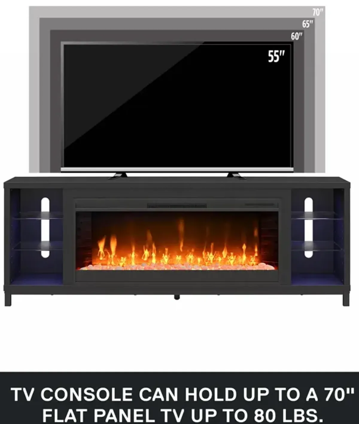 Ameriwood Home Lumina Modern Multi-Color Electric Fireplace Media Console with Crystals for TVs up to 70"