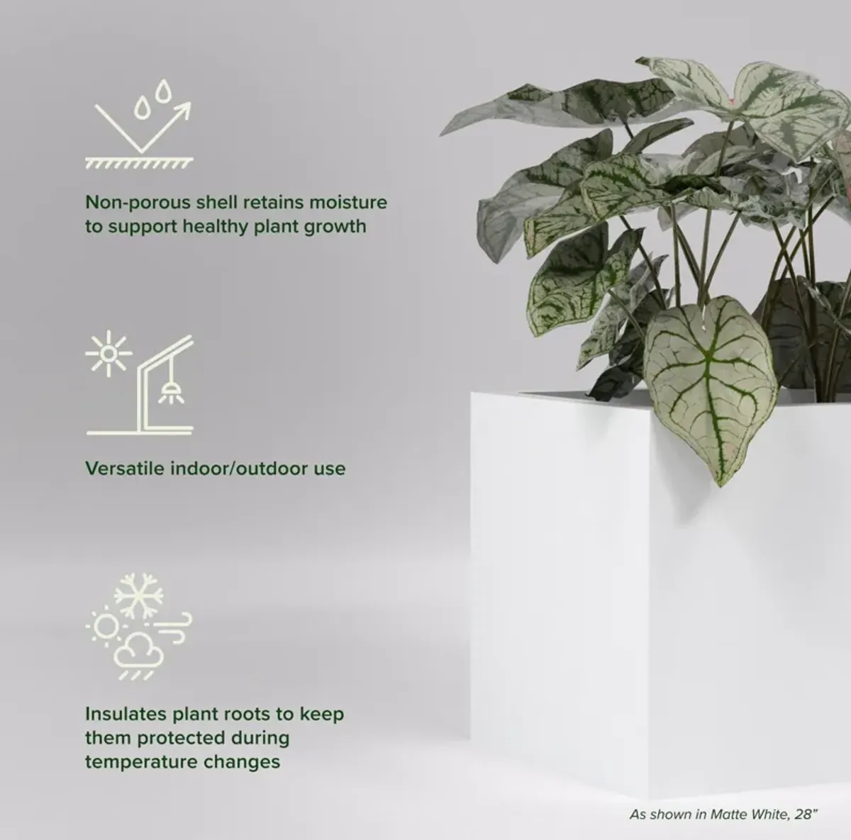 Greenline Fiberglass Jack Medium Indoor/Outdoor Square Cube Planter - 16 in x 16 in x 16 in