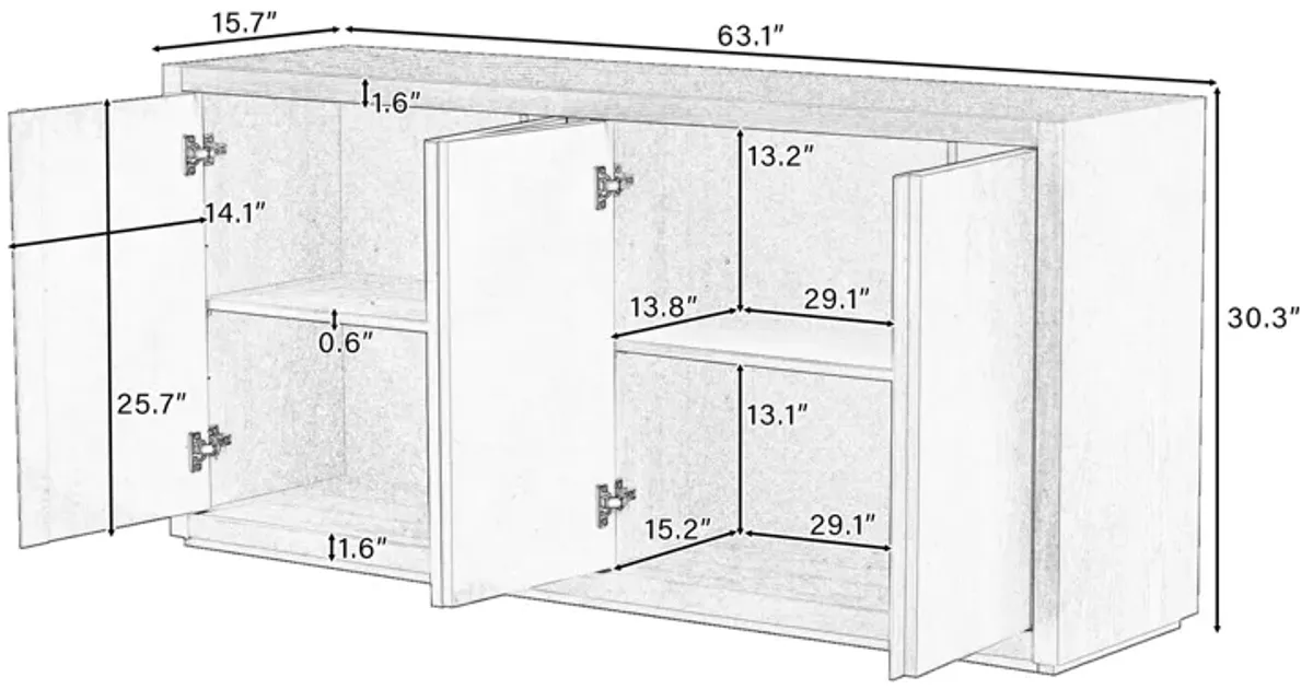 Merax 4-Door Cabinet Sideboard with Ash Veneer