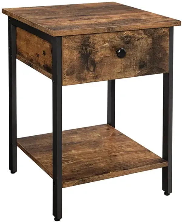 Hivvago Industrial Rustic Brown Nightstand with Drawer