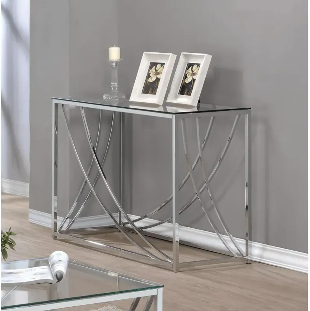 Lille Glass Top Rectangular Sofa Table Accents Chrome