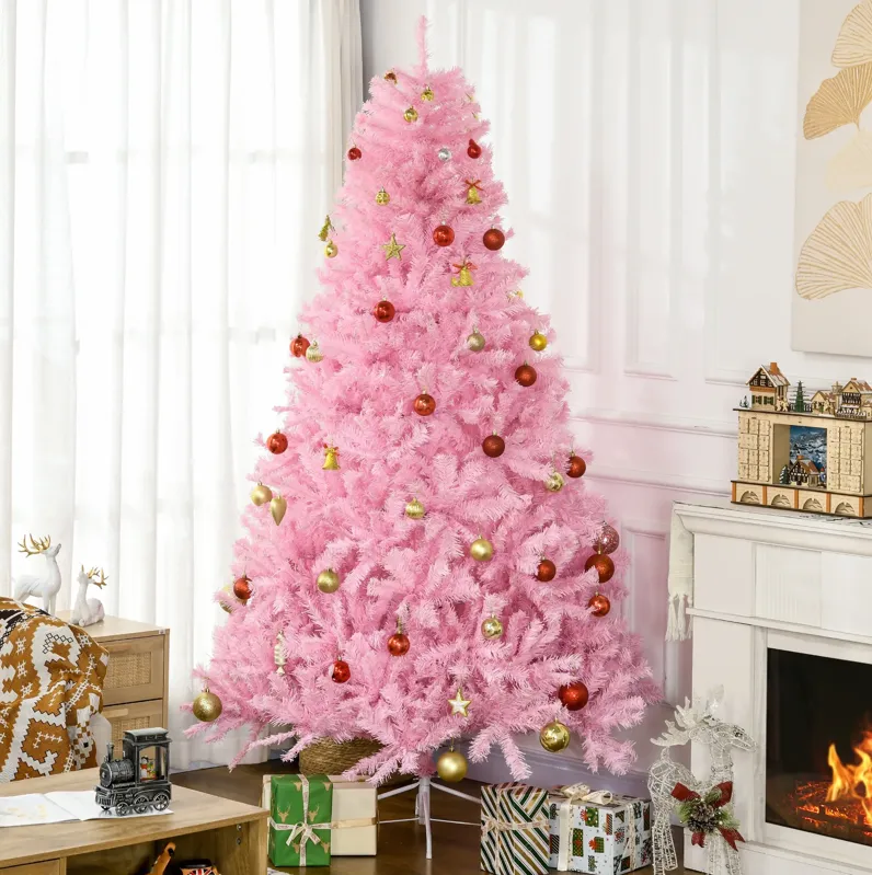 HOMCOM 7' Artificial Christmas Tree with Auto Open, Wide Shape, Pink