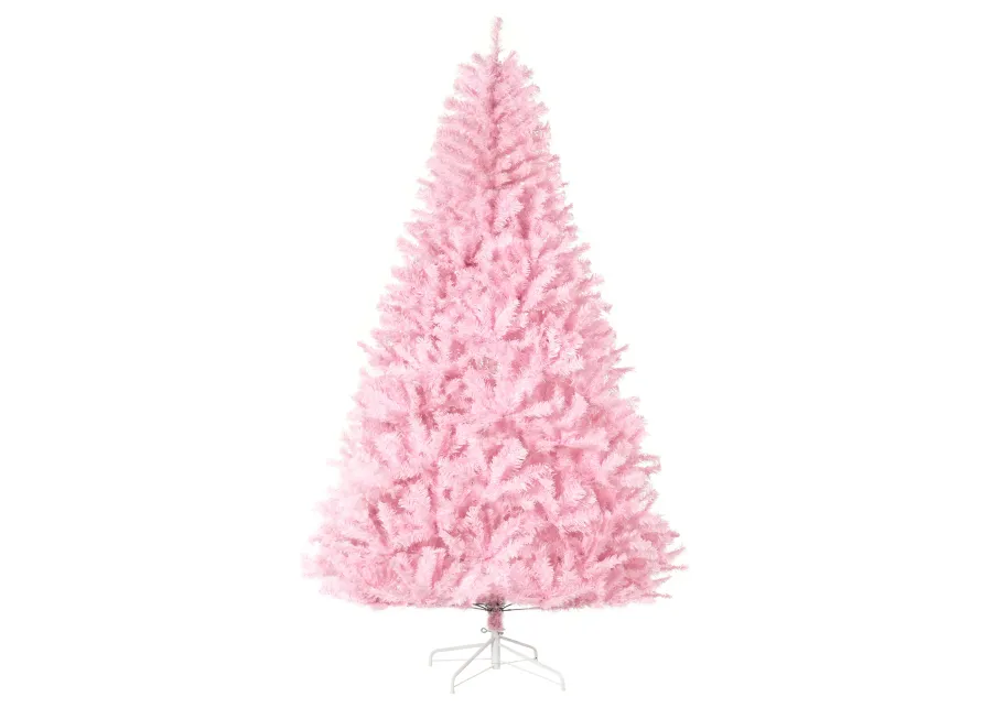 HOMCOM 7' Artificial Christmas Tree with Auto Open, Wide Shape, Pink