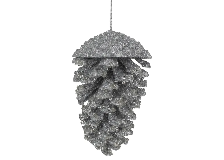 5" Silver Glitter and Sequins Pine Cone Christmas Ornament