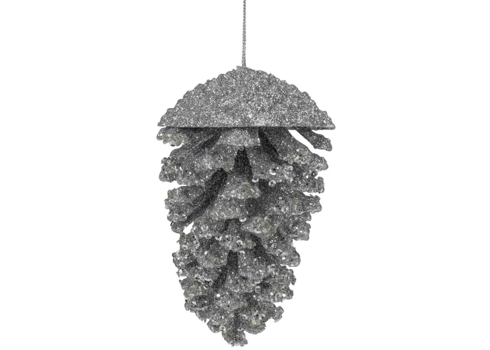 5" Silver Glitter and Sequins Pine Cone Christmas Ornament