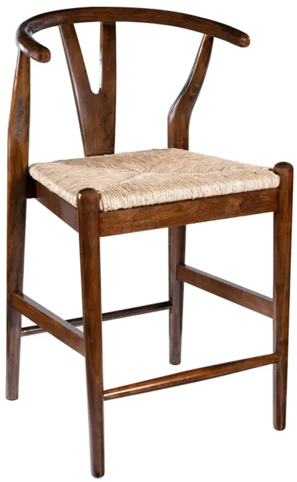 Cera Counter Stool Chair Set of 2, Handwoven Rope, Cappuccino Brown - Benzara