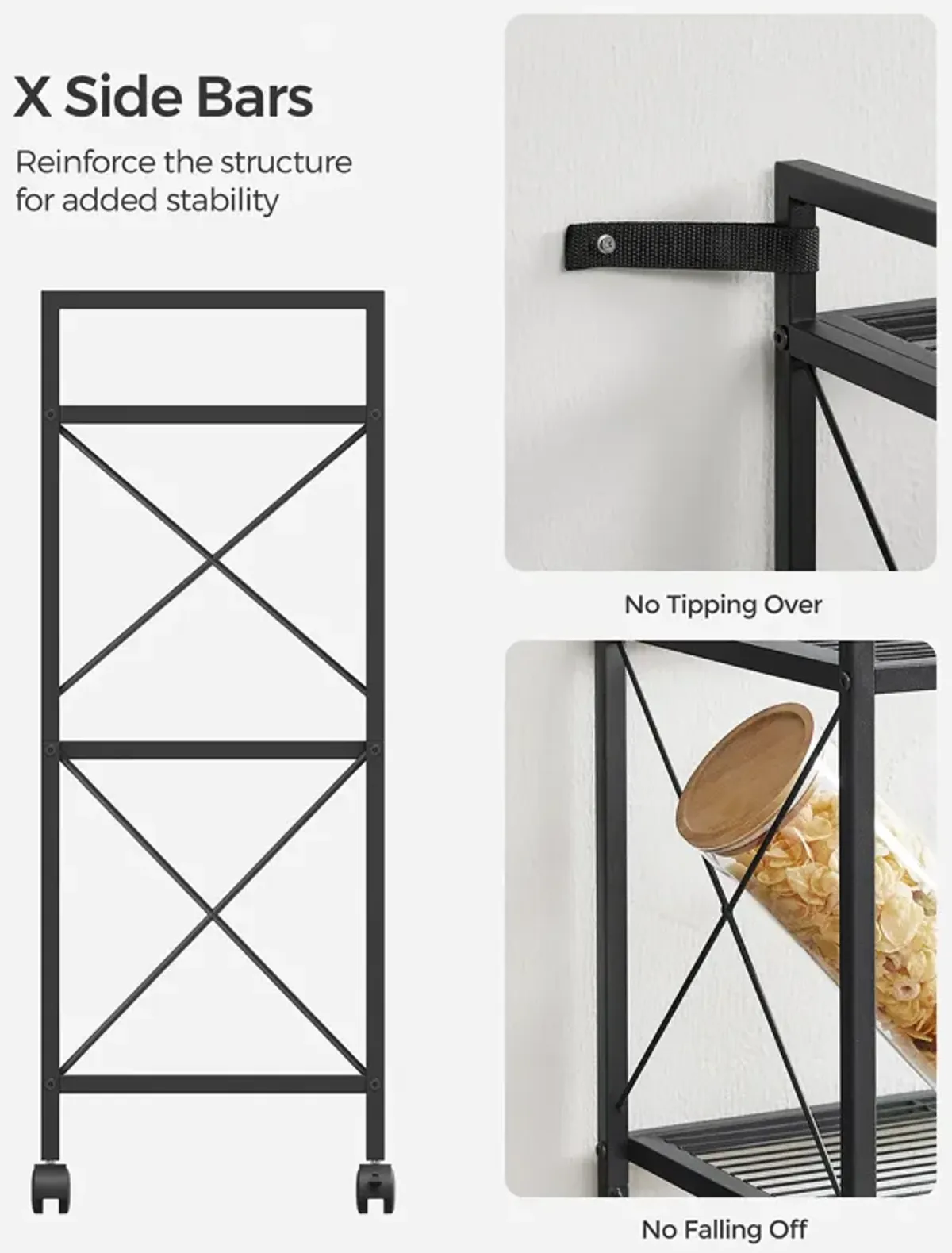 3-Tier Metal Storage Rack with Wheels