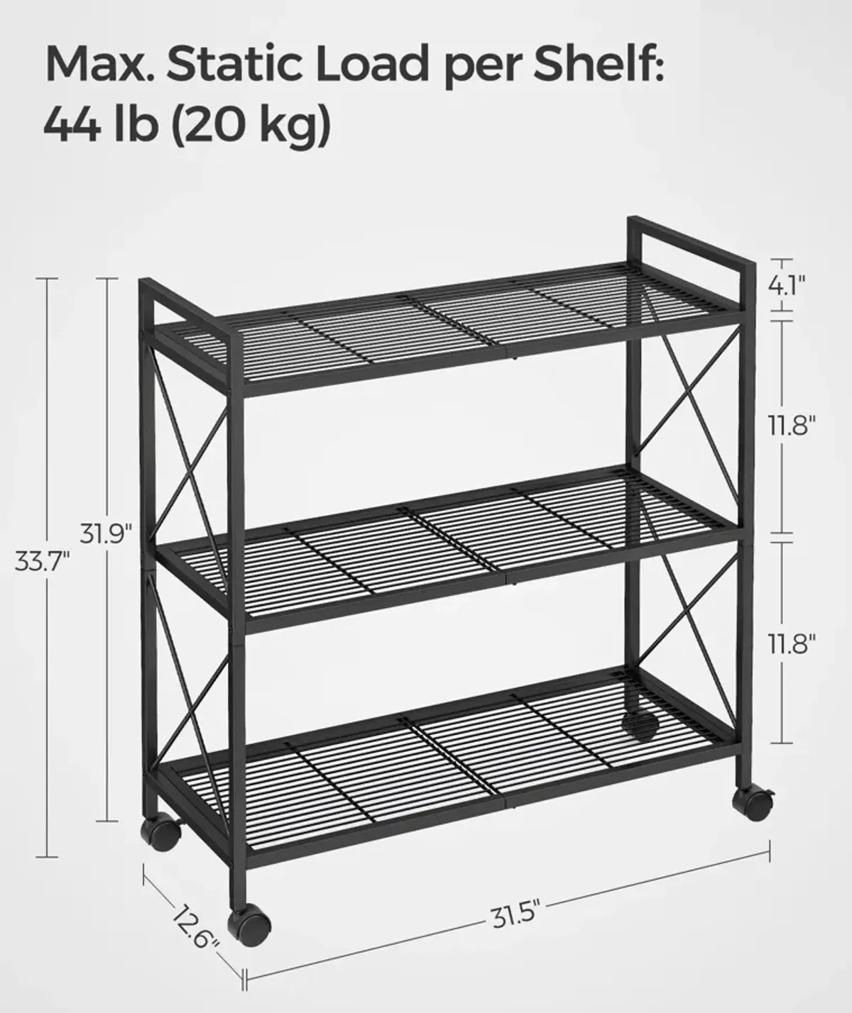 3-Tier Metal Storage Rack with Wheels