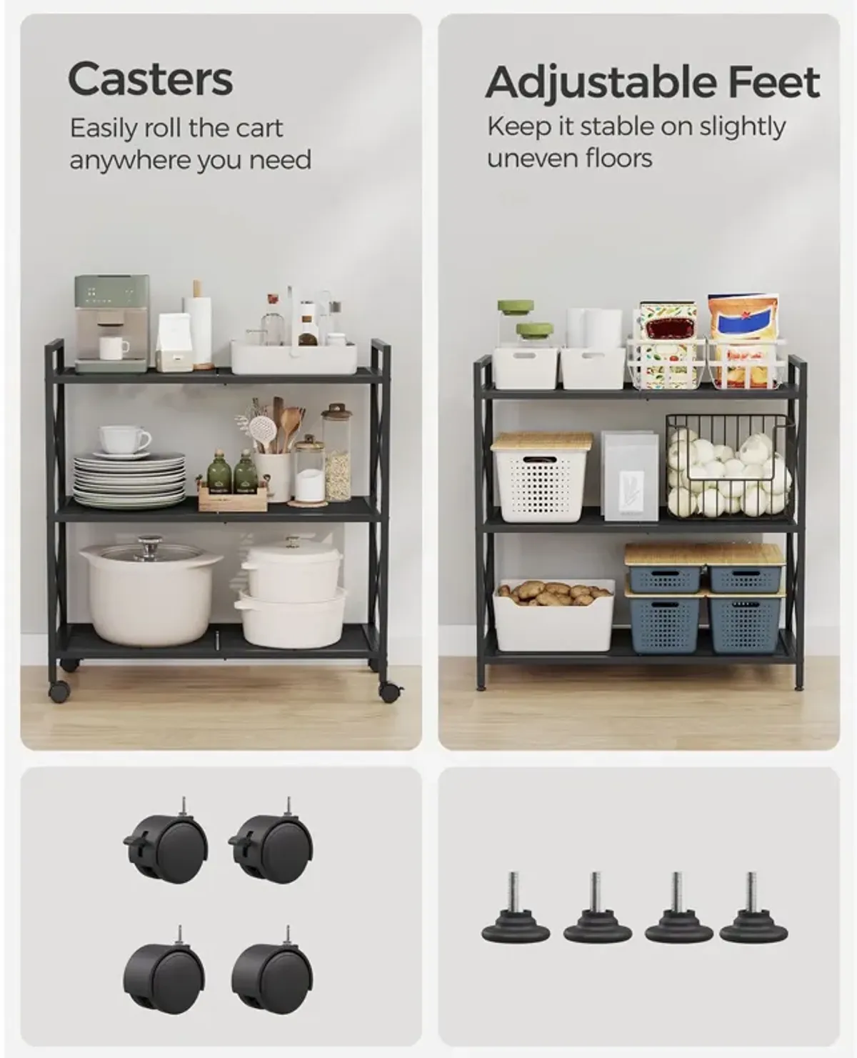 3-Tier Metal Storage Rack with Wheels