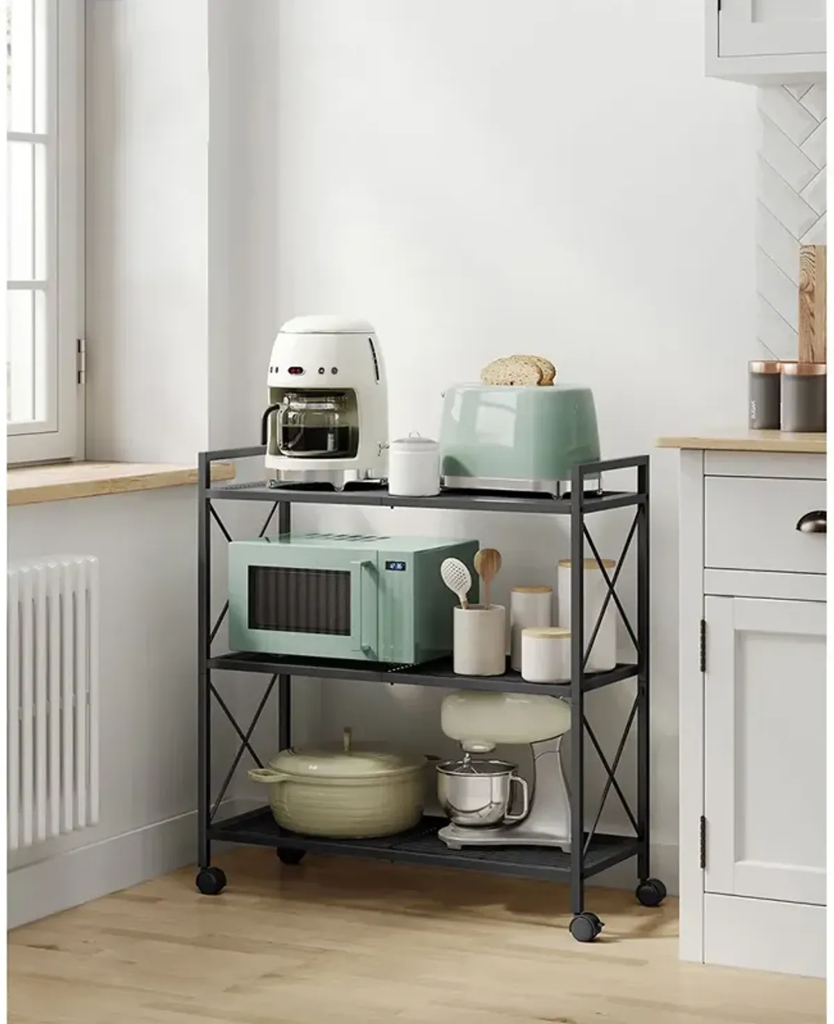 3-Tier Metal Storage Rack with Wheels