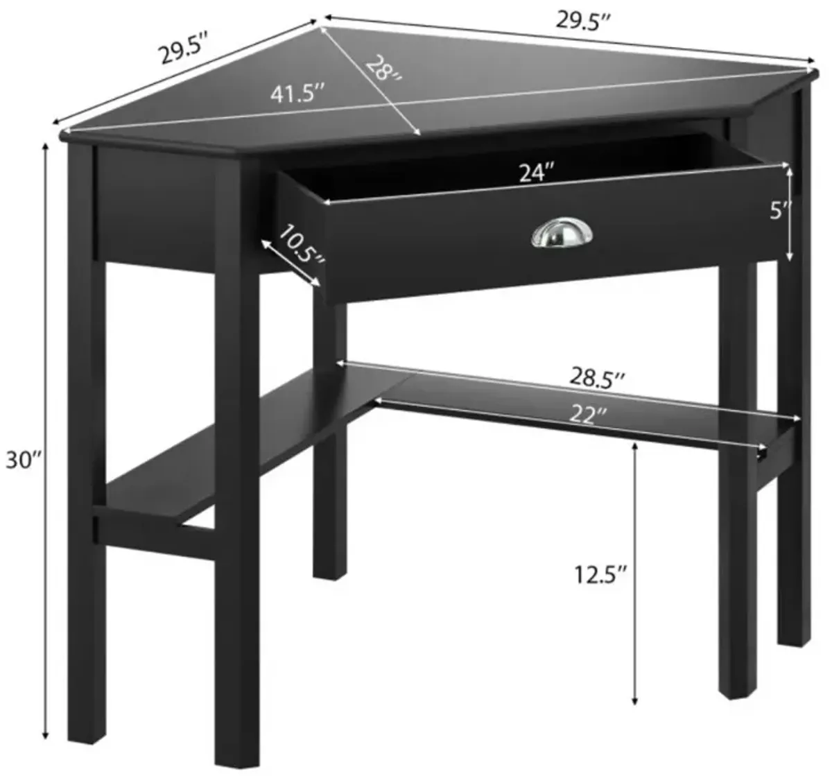 Hivvago Corner Wooden Piece Laptop Computer Desk