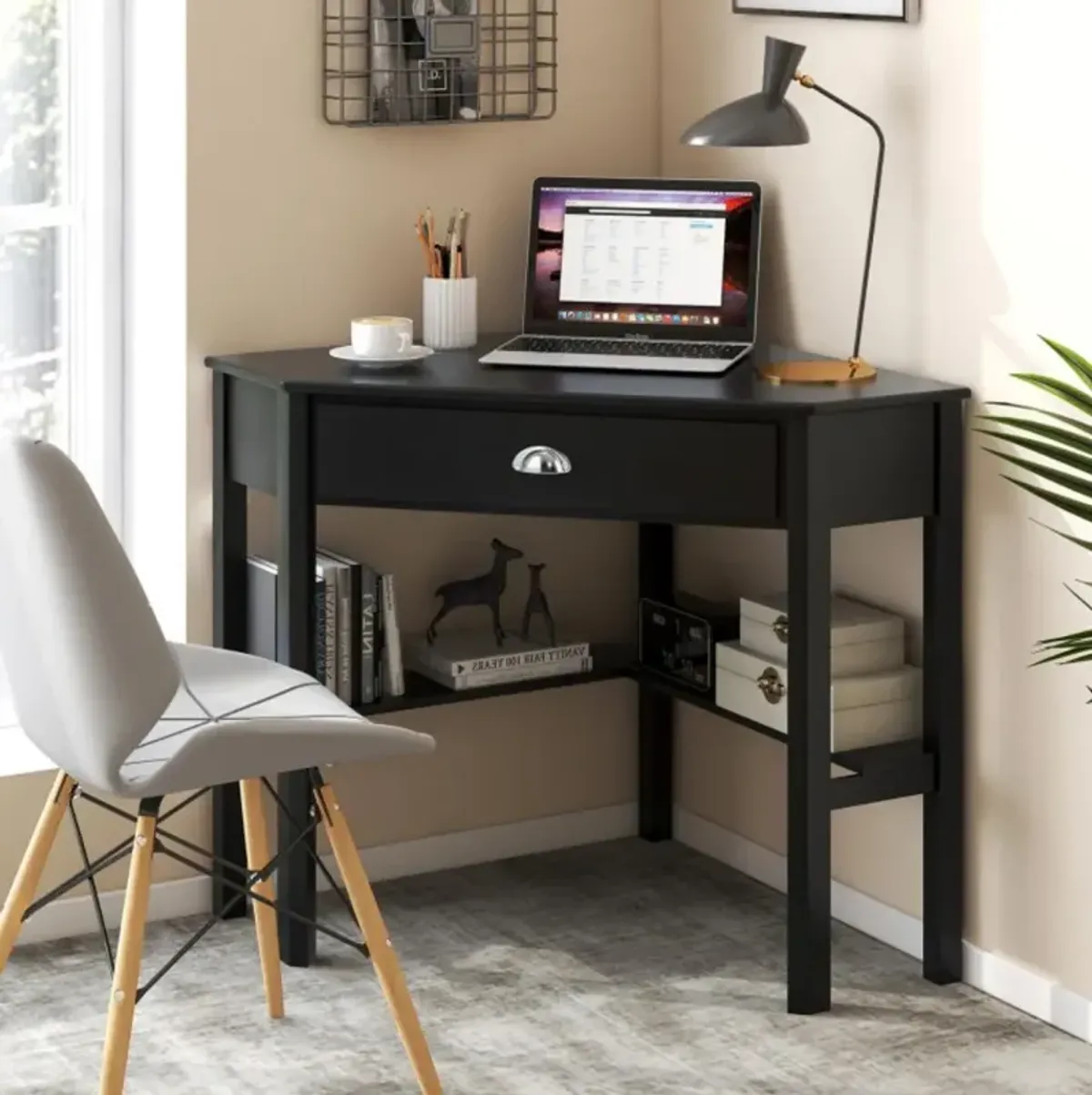 Hivvago Corner Wooden Piece Laptop Computer Desk