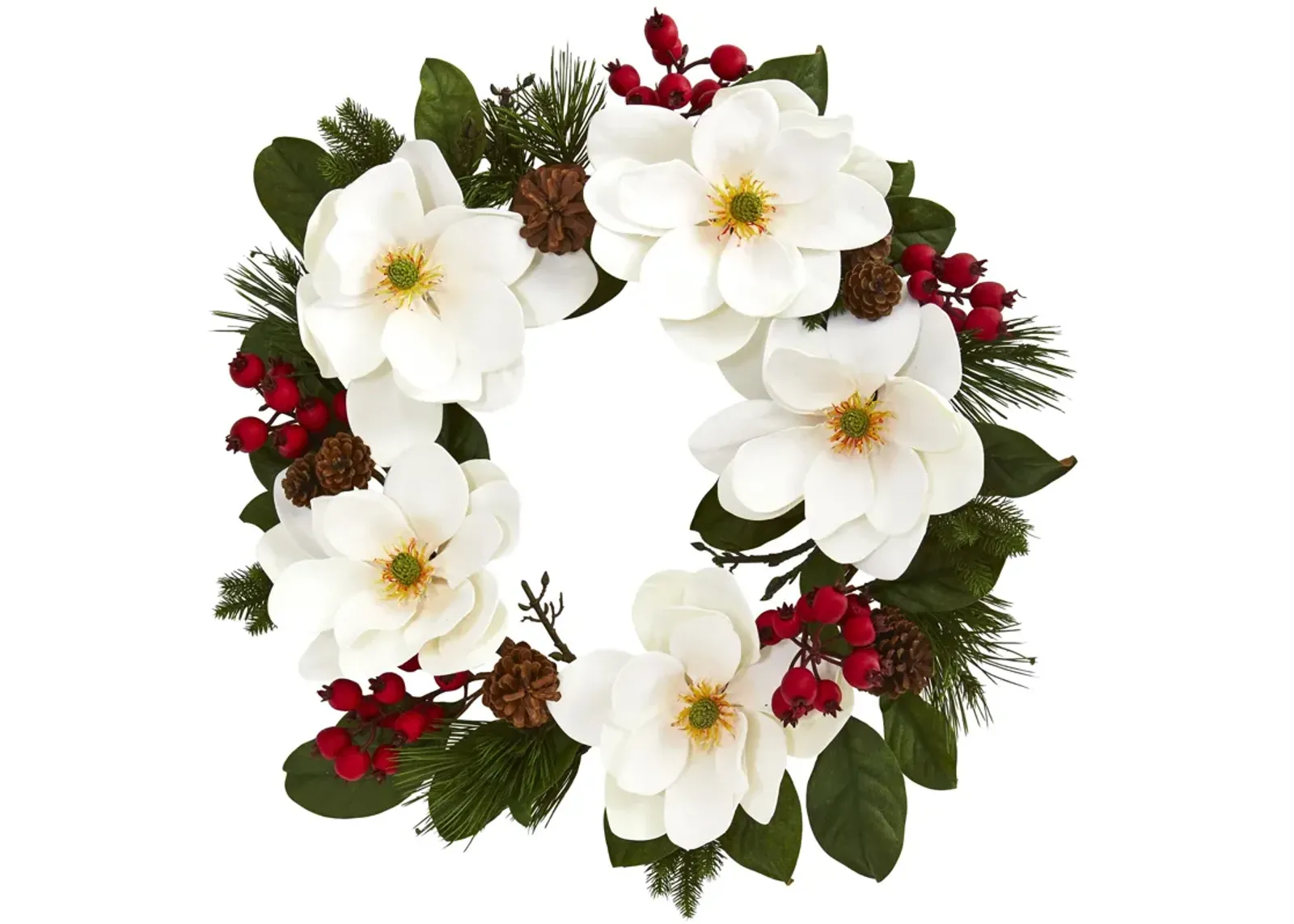 HomPlanti 26" Magnolia, Pine and Berries Wreath