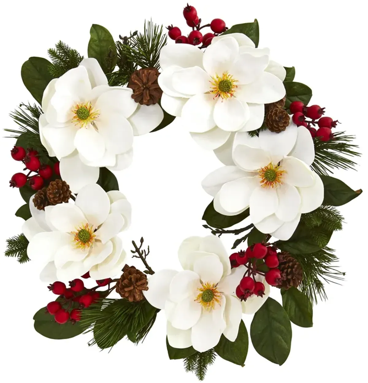 HomPlanti 26" Magnolia, Pine and Berries Wreath