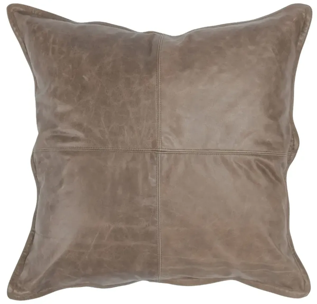 Norm 22 Inch Square Leather Decorative Throw Pillow, Stitched, Taupe Brown-Benzara