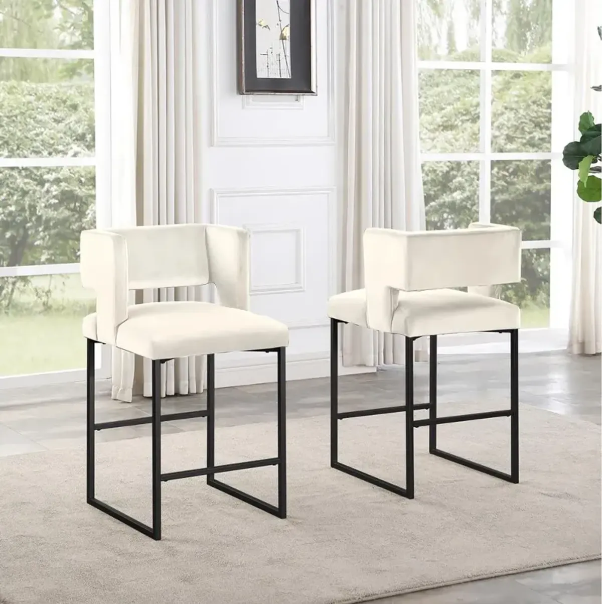 Lynx Velvet Bar Stools in Matte Black (Set of 2)