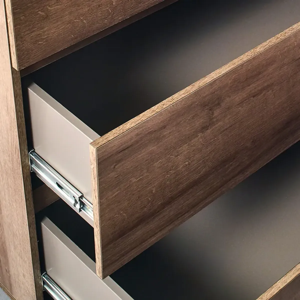 Lina Tall Dresser Chest, 4 Self Closing Drawers, Narrow Bar Handles, Brown - Benzara