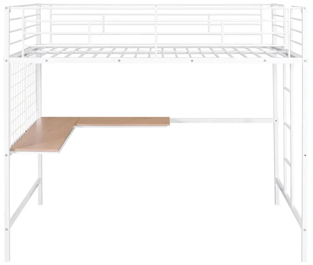 Merax Metal Loft Bed with Desk and Metal Grid