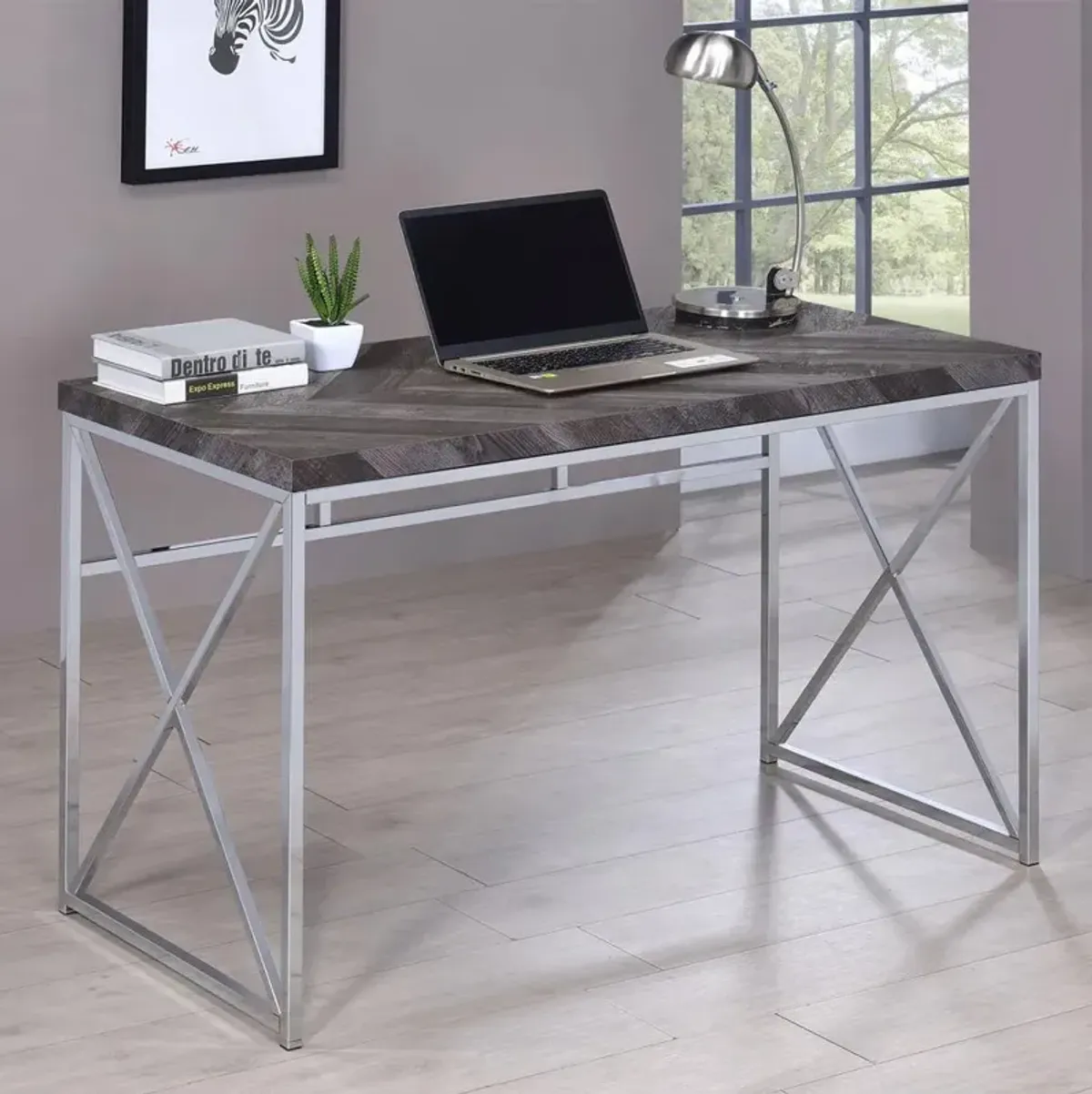 Grimma Writing Desk Rustic Grey Herringbone