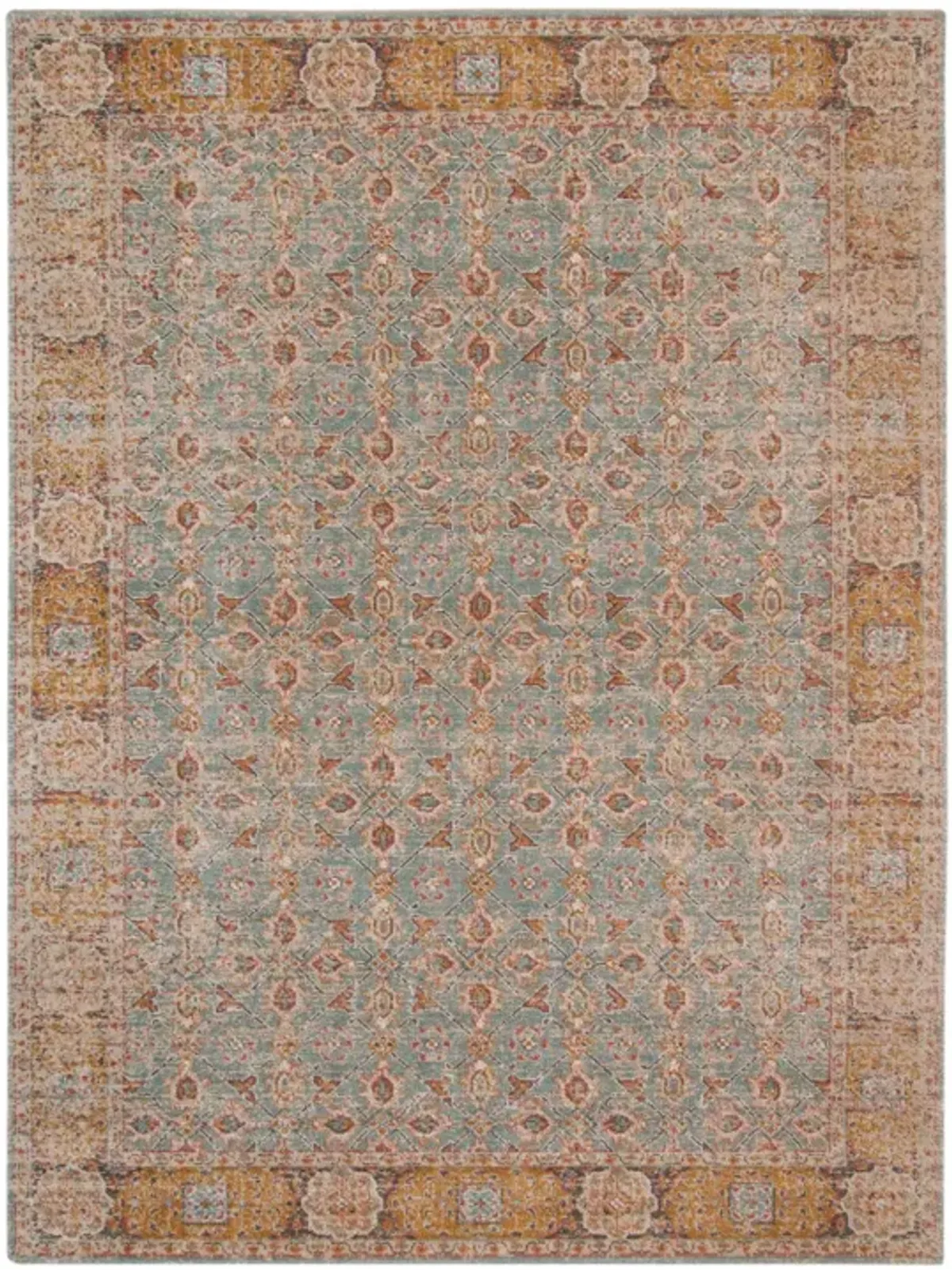 5 x 7 Teal Blue Floral Power Loom Area Rug With Fringe