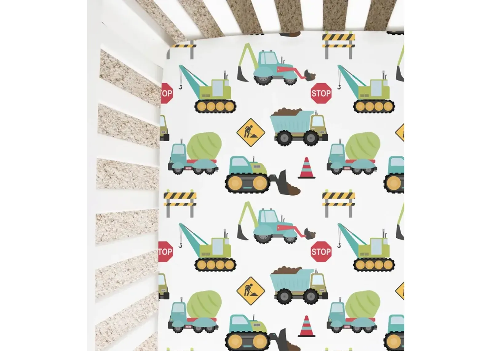 Super Soft Fitted Crib Sheet - Construction Trucks