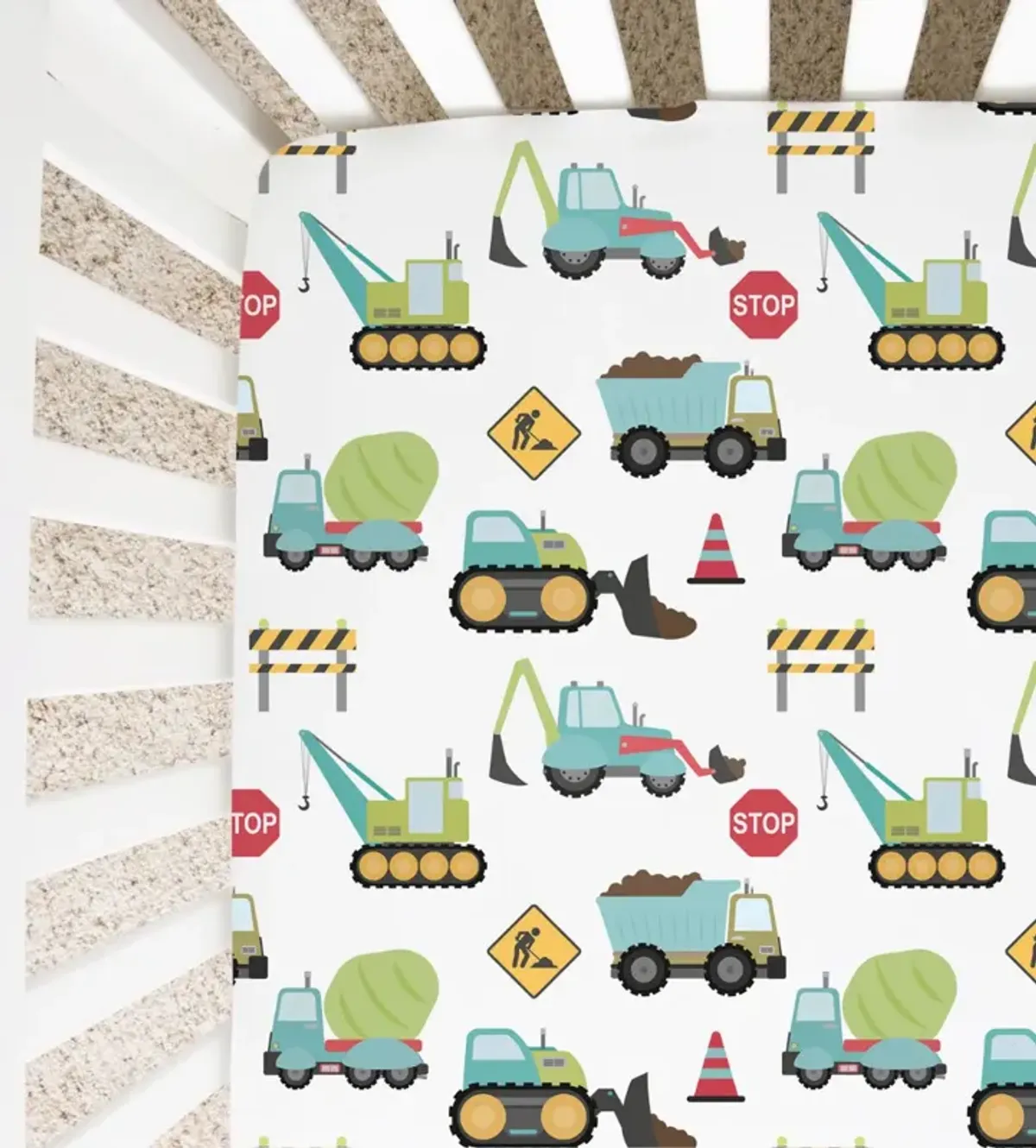 Super Soft Fitted Crib Sheet - Construction Trucks