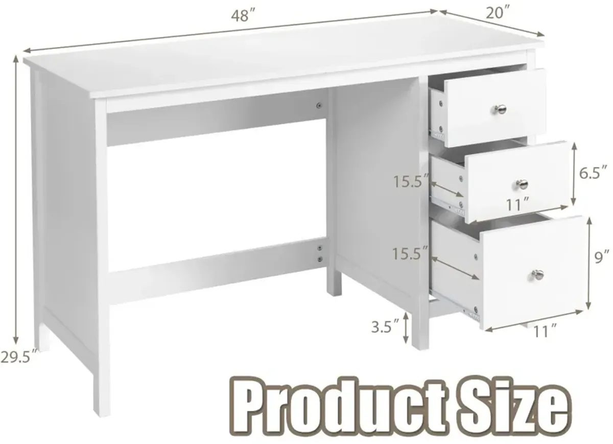 3-Drawer Home Office Study Computer Desk with Spacious Desktop