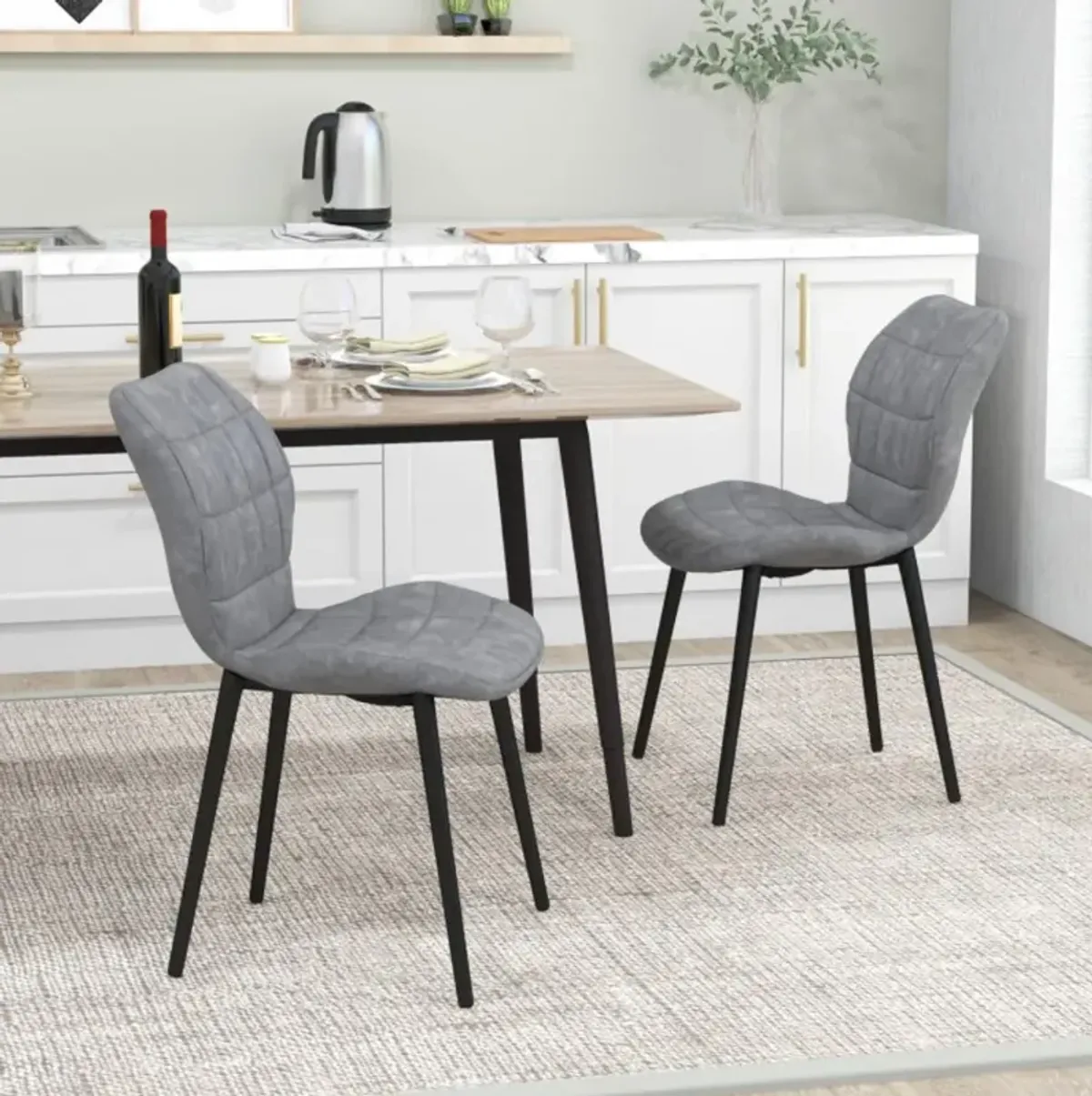 Hivvago Dining Chairs Set of 2 with Padded Back, Metal Legs and Adjustable Foot Pads