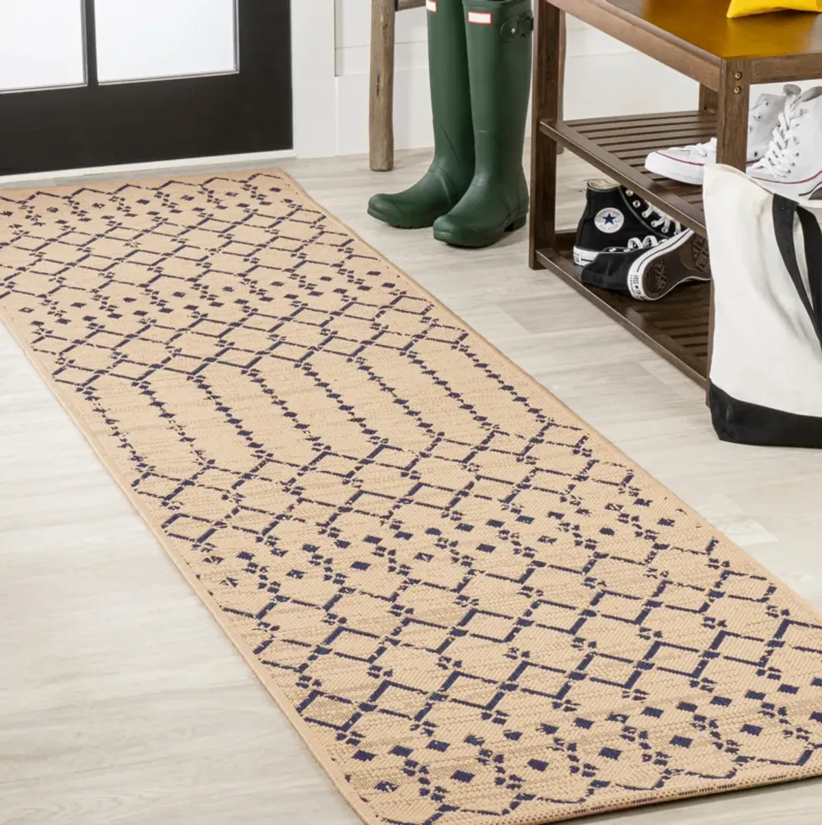 Ourika Moroccan Geometric Textured Weave Indoor/Outdoor Runner Rug