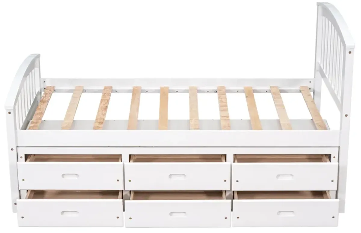 Merax Solid Wood Platform Storage Bed with 6 Drawers