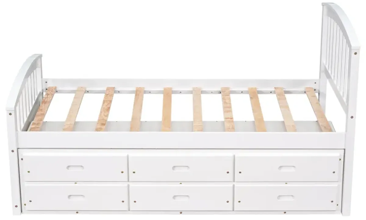 Merax Solid Wood Platform Storage Bed with 6 Drawers